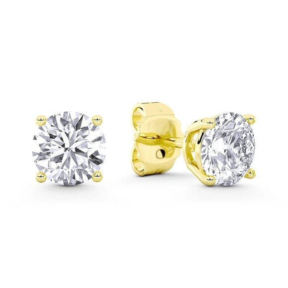 3.00ct Lab Grown Diamond Round Brilliant 4-Prong Stud Earrings in 14k Y Gold - Picture 1 of 6